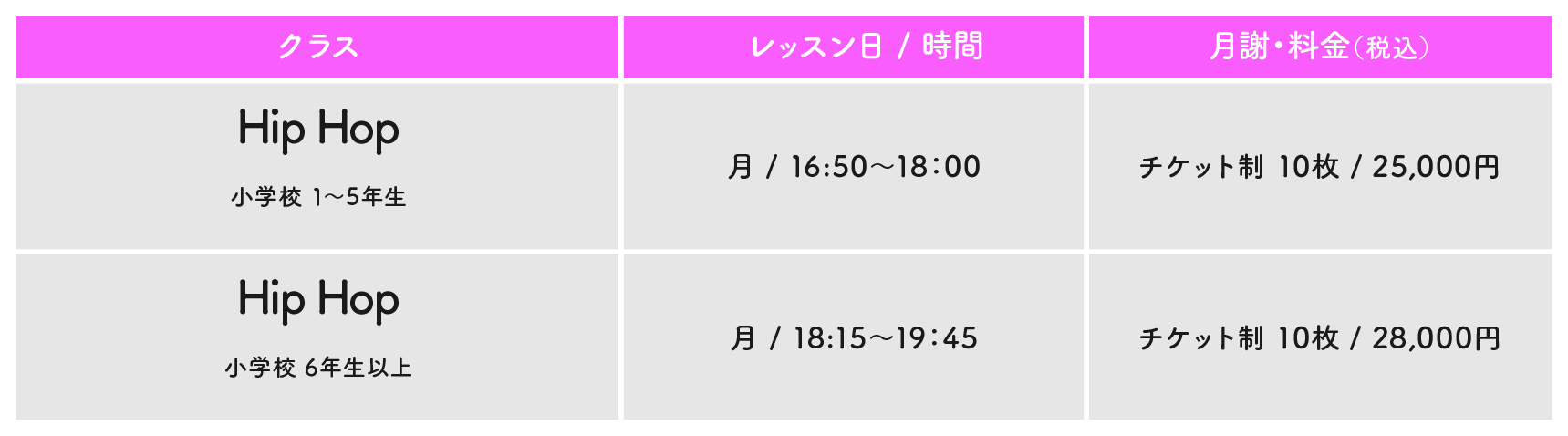HIPHIPのクラスのご案内